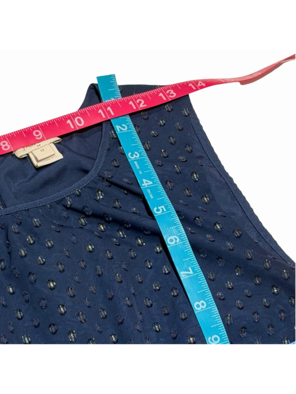 J.Crew Navy Gold Swiss Dot Fit Flare Dress12 Neck Sleevless Lined Mini Workwear - Picture 11 of 13